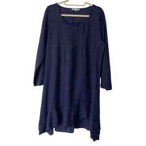 Un Coeur En Ete' Womens Linen Dress Size Large Made in Italy Navy Blue High Low